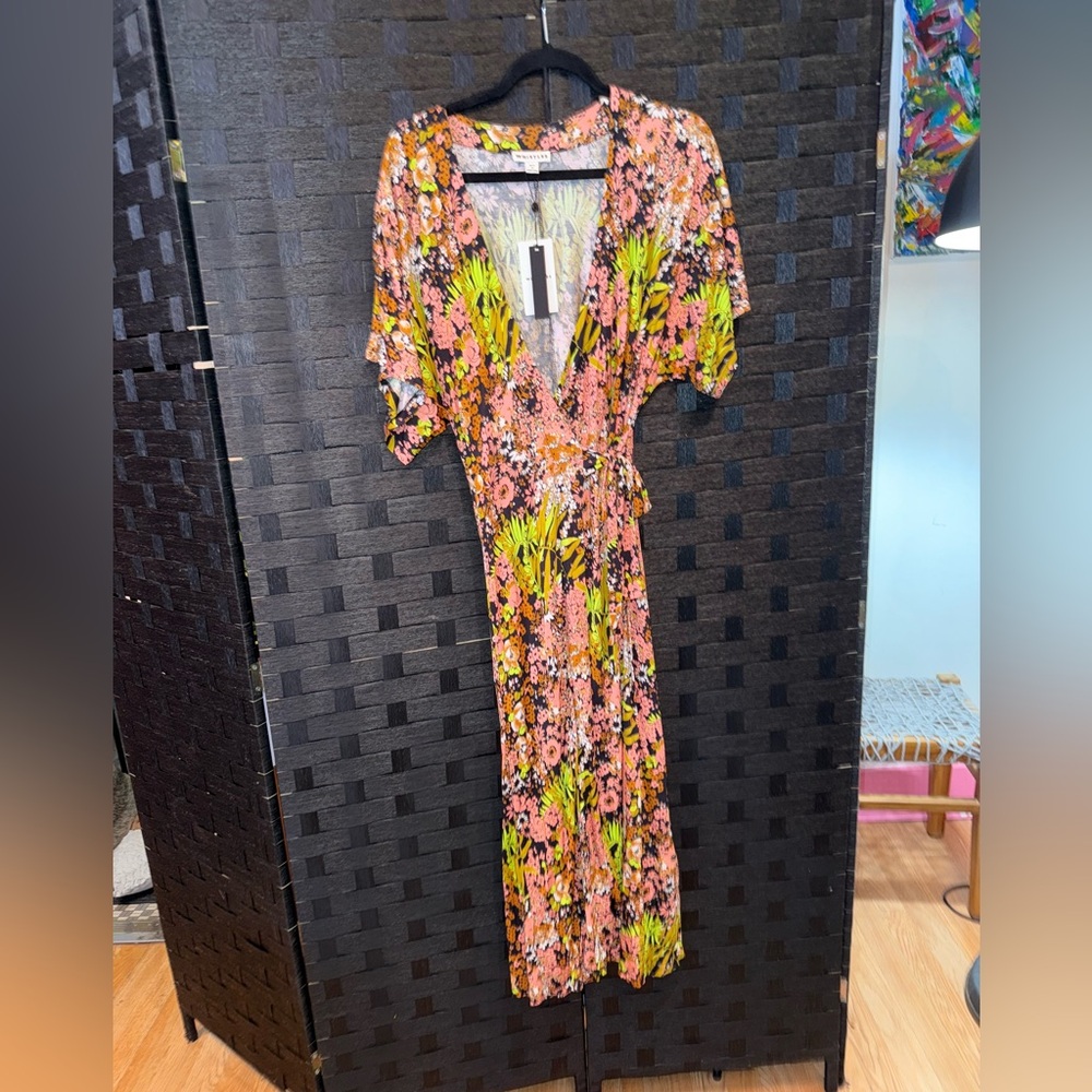 Whistles Pink And Green Floral Wrap Dress